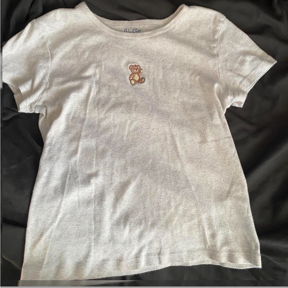 White T-Shirt with Teddy Bear Patch